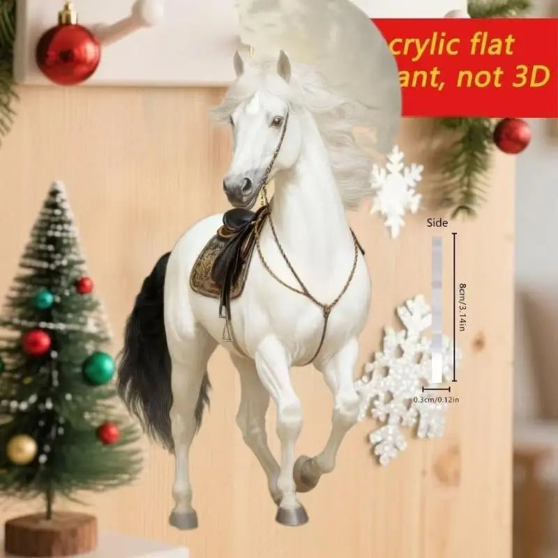 Exquisite 2D Acrylic Horse Car Rearview Mirror Pendant Backpack Charm Christmas Tree Ornament Party New Year Hanging Decoration Oasis Select A11