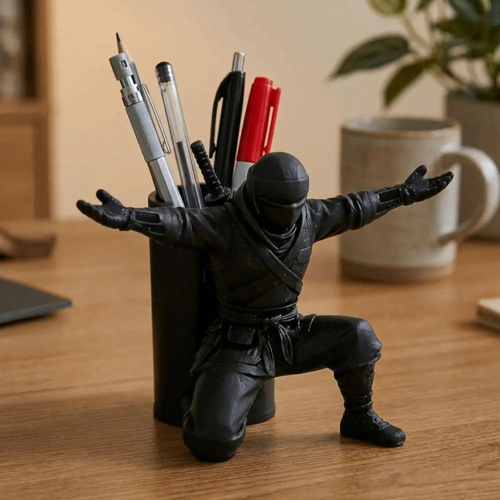 Multi-functional Funny Ninja Warrior Pen Holder Plastic Non-Slip Base 3D Printed Pen Stand Stable Desktop Organizer Gift Idea Oasis Select