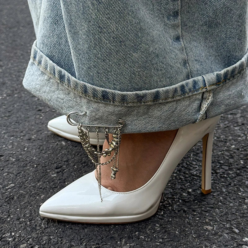 SUSU 1PC Creative Beaded Heart Shaped Tassel Metal Brooches Adjusting The Pant Legs Belt Safety Pin Versatile Clothing Decor Oasis Select