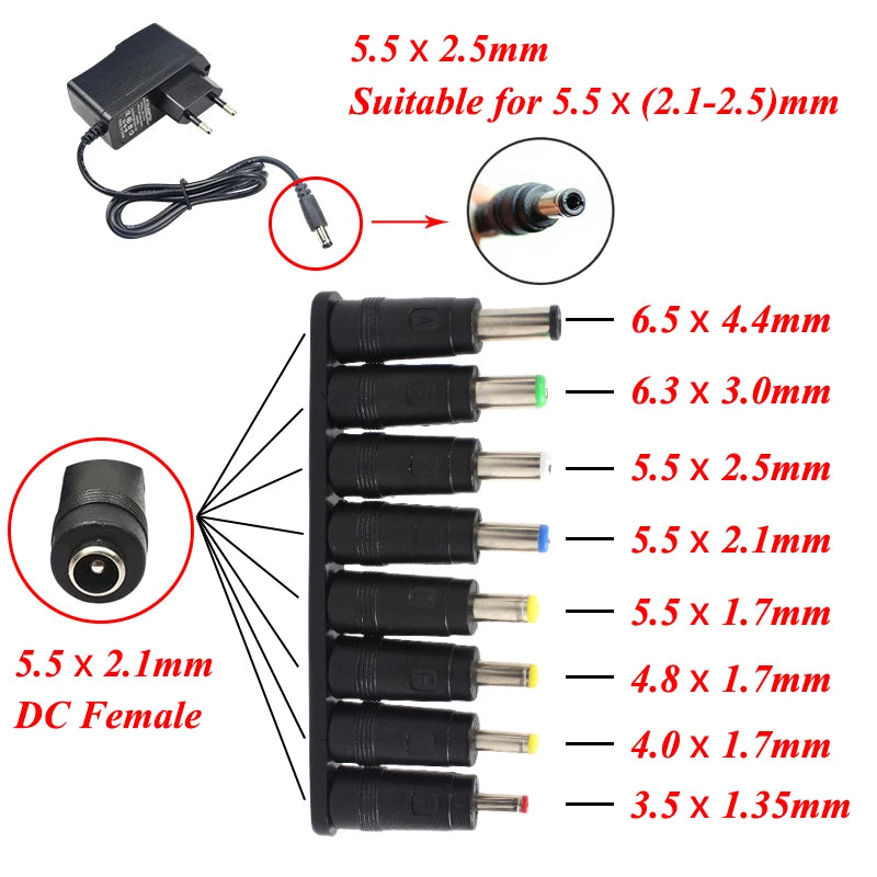 Power Supply 12V 24V AC 220V 110V TO DC 5V 6V 8V 9V 12V 13V 15V 24V Power Supply Adapter Transformer 220V 12V 24V With 8PCS Plug Oasis Select
