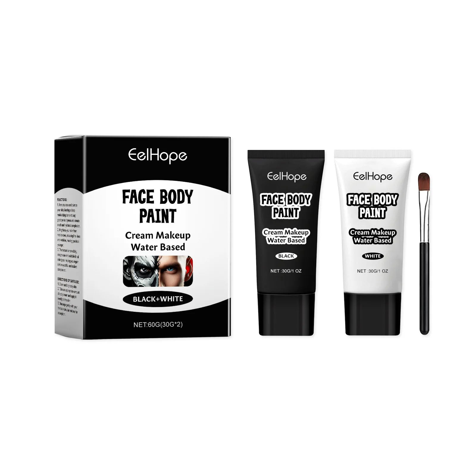 Halloween Black & White Face Paint Cream – Clown Cosplay Makeup Halloween Face Paint Oasis Select 1set boxed