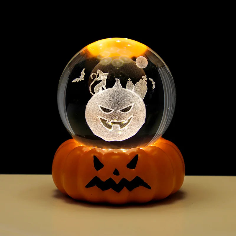 Halloween Pumpkin Crystal Ball Night Light Bedroom Study Tabletop Glass Ornament Party Ornament Small Gift Oasis Select
