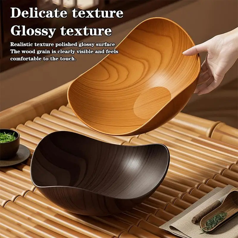 4/8PCS Wood Grain Plastic Bowl - Multifunctional Salad Fruit Candy Container For Party Gathering Table Supplies Oasis Select
