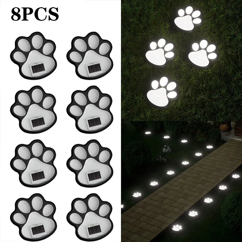4-12PCS LED Solar Outdoor Light Waterproof Animal Paw Print Lamp for Garden Lawn Patio Summer Camping Home Decoration Oasis Select White Light-8PCS