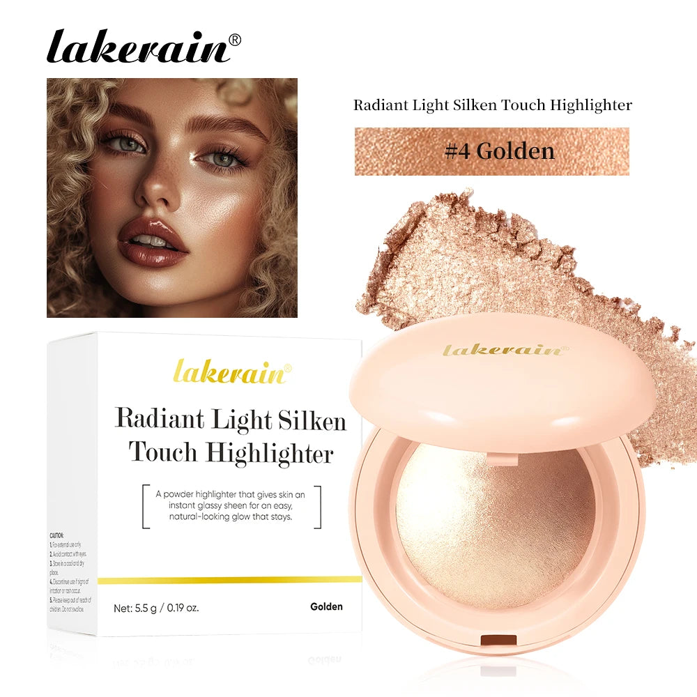 LongLasting Waterproof Face Highlighter Powder Instant Silky Skin Glow Baked Shimmer Illuminator Makeup Contouring Glitter Oasis Select 4Golden