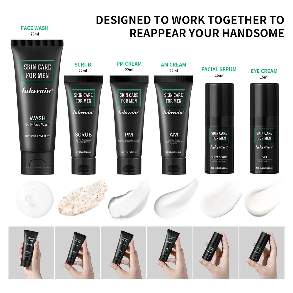 Skin Care Set for Men Essential Routine Daily Face Wash Facial Scrub Moisturizer SPF Night Cream Hydrated Skin Gifts For Men Ski Oasis Select