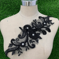 Rhinestone Flower Lace Applique Patch Handsewn Glass Drill Flower Embroidery Applique DIY Evening Gown Wedding Dress Accessories Oasis Select Black