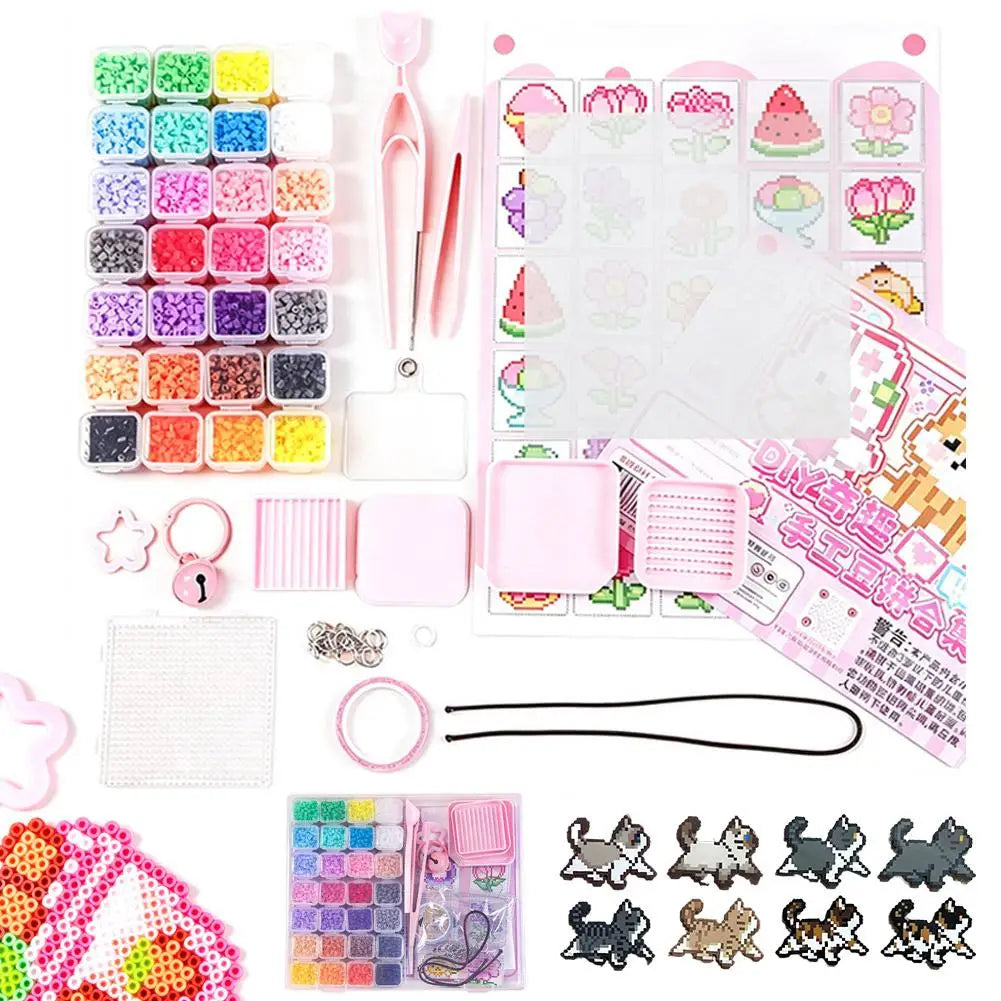 Perler Bead Kit DIY Tools 3D Puzzle Full Set Ironing Sheets / Fabric Keychains Chains 28 Colors Perler Beads Handmade Tools Kit Oasis Select 28 color kit