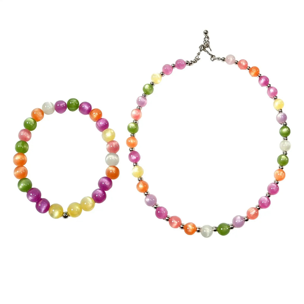 Rainbow Beaded Choker UV Reactive Stackable Necklace Bracelet Jewelry Color Shifting Beads Bracelet Necklace Neck Jewelry Oasis Select