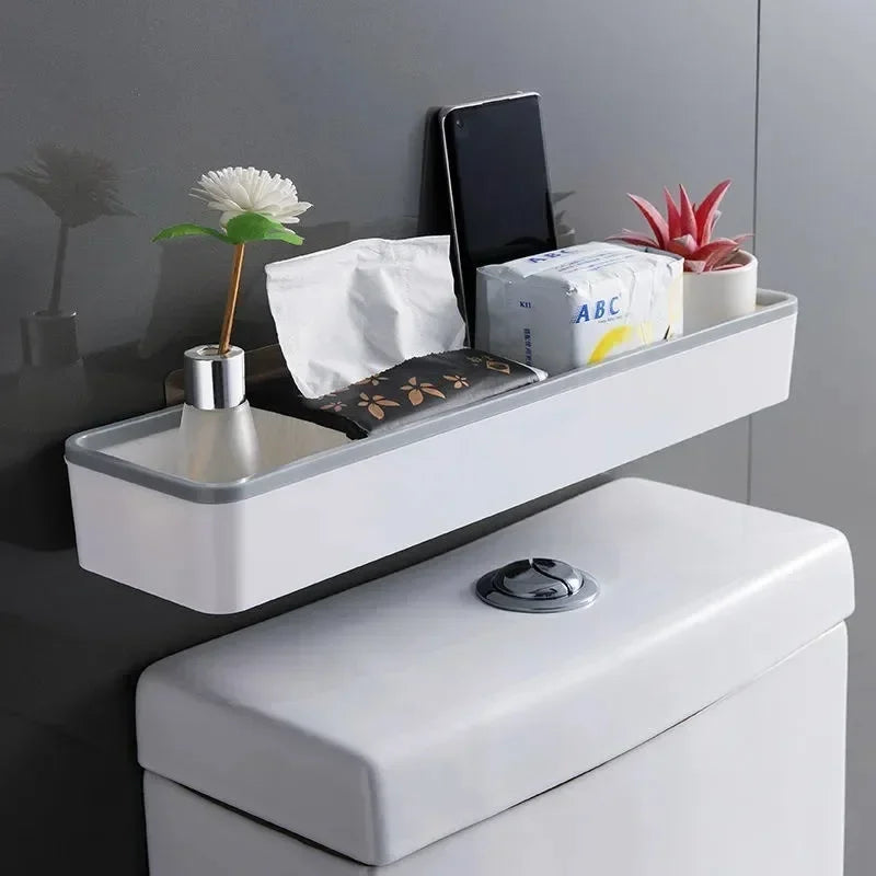 Toilet Bathroom Storage Cabinet Rack Wall Hanging Hole Free Multifunctional Artifact Above Toilet Rack White Shelf Organizer Oasis Select 1pc