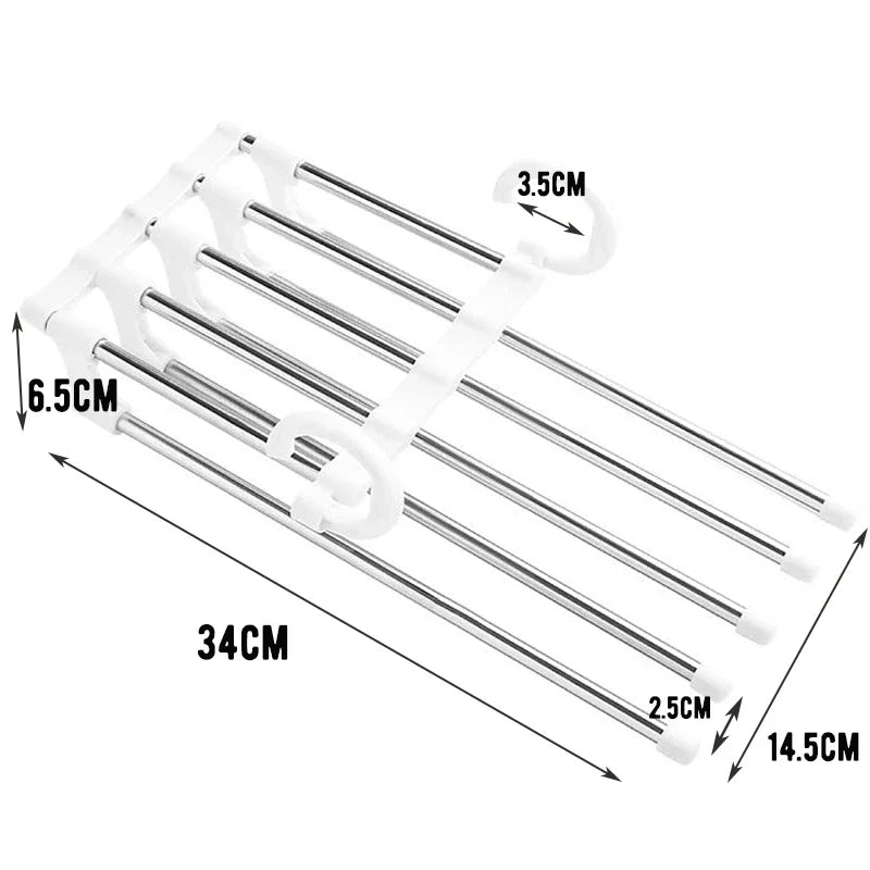 5 in1 Save Space Pants Hanger Collapsible Towel Tie Hook Multi-functional Clothes Trouser Rack Wardrobe Closet Organizer Storage Oasis Select white