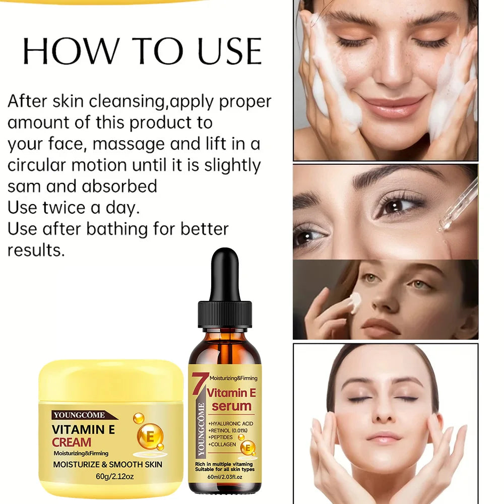 YOUNGCOME Vitamin E Cream & Serum Set - Anti-Aging Moisturizing Hydrating Face Care for All Skin Types 30/60ml Oasis Select