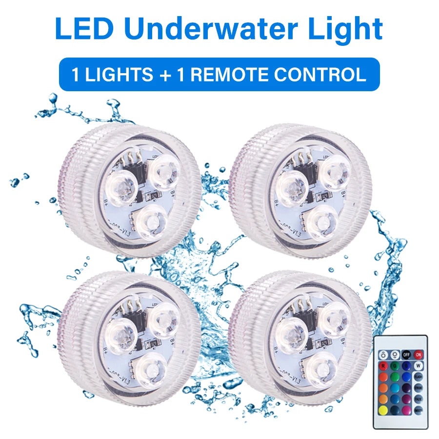 RGB LED Underwater Light With Remote Control Battery Powered 3LEDs Submersible Lamp Waterproof For Swimming Pool Garden Party Oasis Select 4Lamps 1Remote