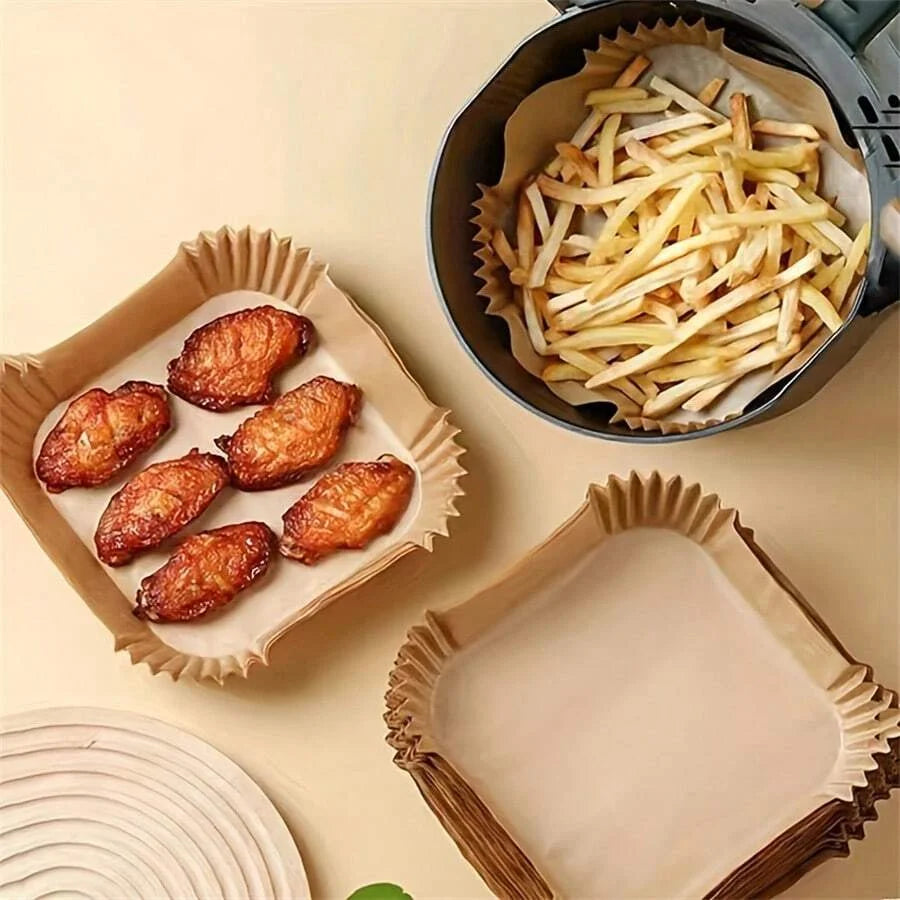 100pcs Square Disposable Air Fryer Liners，Kitchen Food Tray Oil Paper, Party Bbq Fried Food Paper Tray，Baking Tools Oasis Select