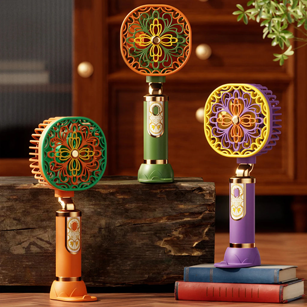 Vintage Floral Handheld Mini Fan – USB Rechargeable, 3 Speeds Handheld Portable Fan Oasis Select