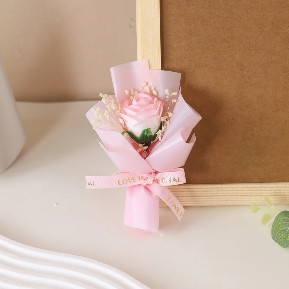 Mini Rose Soap Flower Bouquet Artificial Flowers Valentine's Day Birthday Gift Wedding Home Decorations Festival Forever Gift Oasis Select Pink