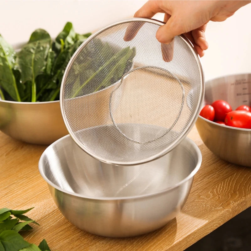 1Set Stainless Steel Drain Basin Basket with Scale Kitchen Basin Rice Washing Artifact Fruit Fruits Drainer Salad Basin Oasis Select