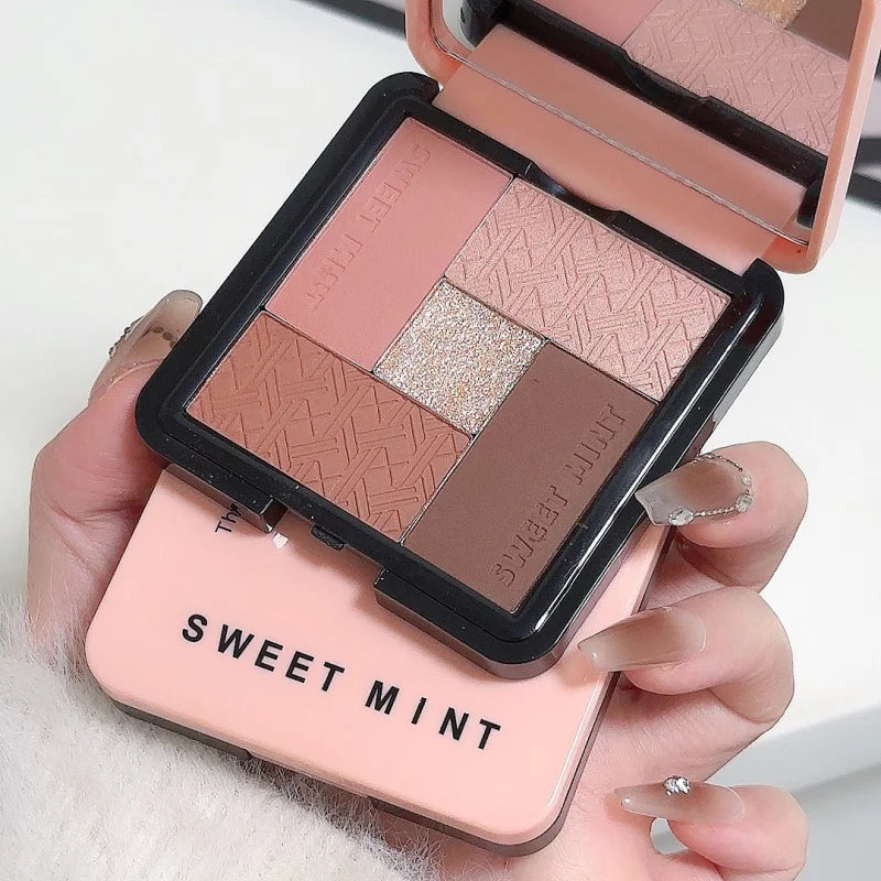 5-Color Eyeshadow & Blush Palette – Matte Highlight Makeup Tray