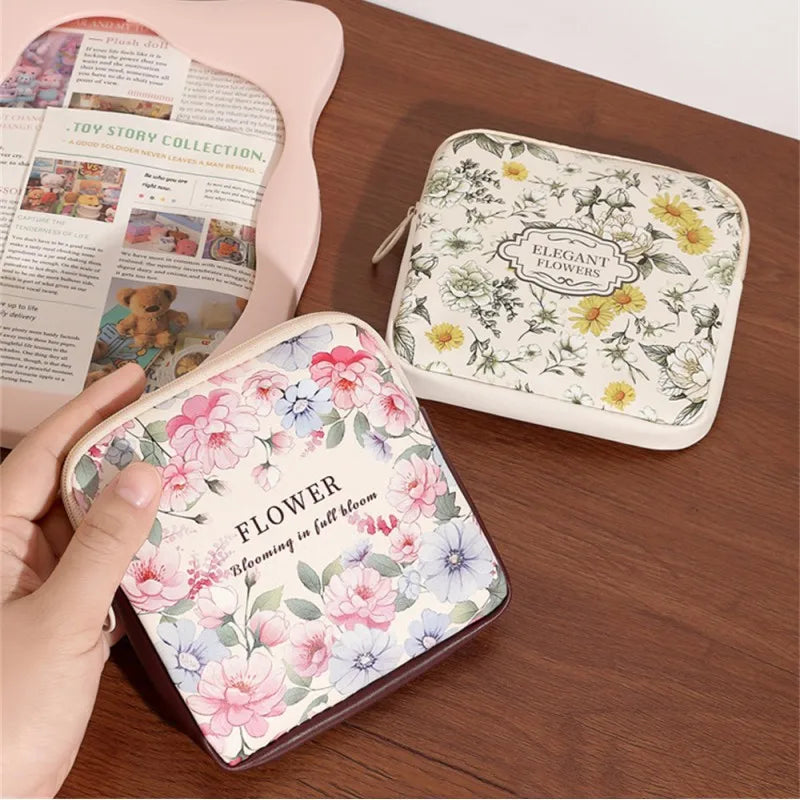 Women Girls Cosmetic Makeup Bag Coin Purse Large Capacity Sanitary Pads Bag Portable Mini Data Cables Organizer Multipurpose Oasis Select