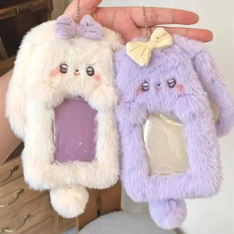 Cute Plush Rabbit Photocard Holder Soft Animal Design Anti-Scratch ID Card Case for Students School Daily Use 1Pcs Oasis Select