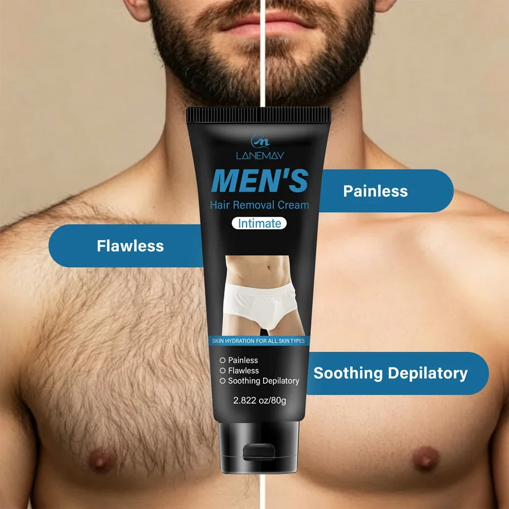 Men's Mild Hair Removal Cream, Gentle Care Formula, Fast Removal, Clean Smooth Refreshing Hydrating Body Depilatory Cream Oasis Select