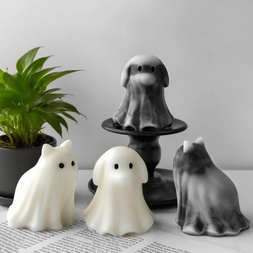 Cute Animal Puppy Kitten Spooky Silicone Mold DIY Ghost Aroma Candle Plaster Decoration Mould Halloween Candle Making Molds Oasis Select