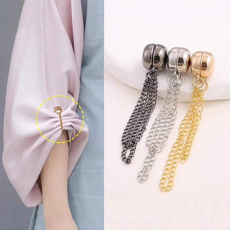 2pcs Magnetic Chain Sleeve Clips No Sew Waist Tightener Adjustable T Shirt Shortener For Jeans Pants And Tops Oasis Select