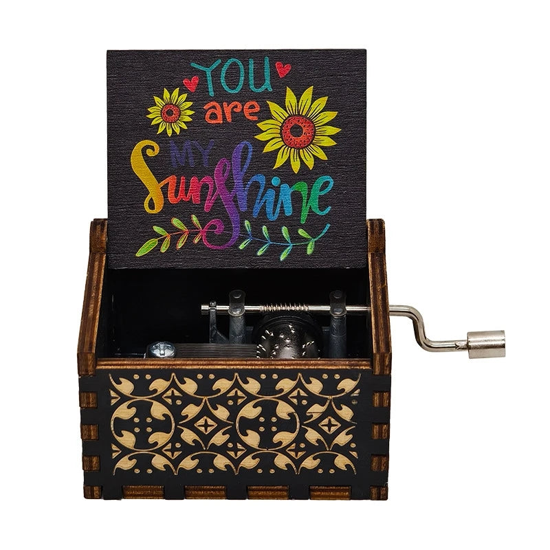 Wooden hand cranked music box, you are my sunshine music painting boutique gift, music box Oasis Select 3
