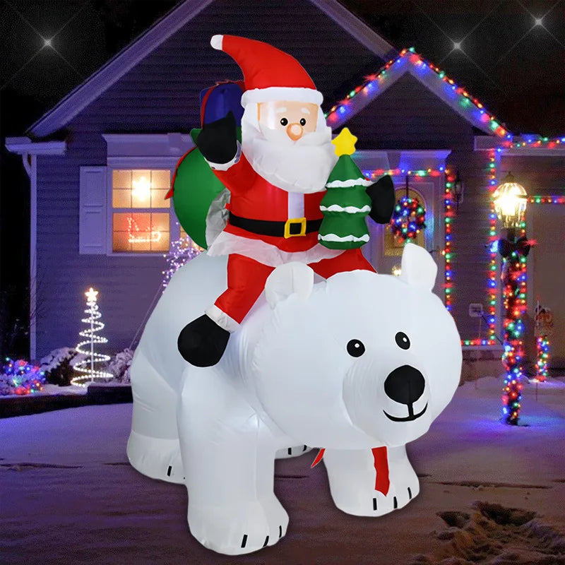 Christmas Inflatable Santa Claus Riding A Polar Bear LED Light Inflatable Model Courtyard Christmas Tree Gift Decoration Oasis Select British standard