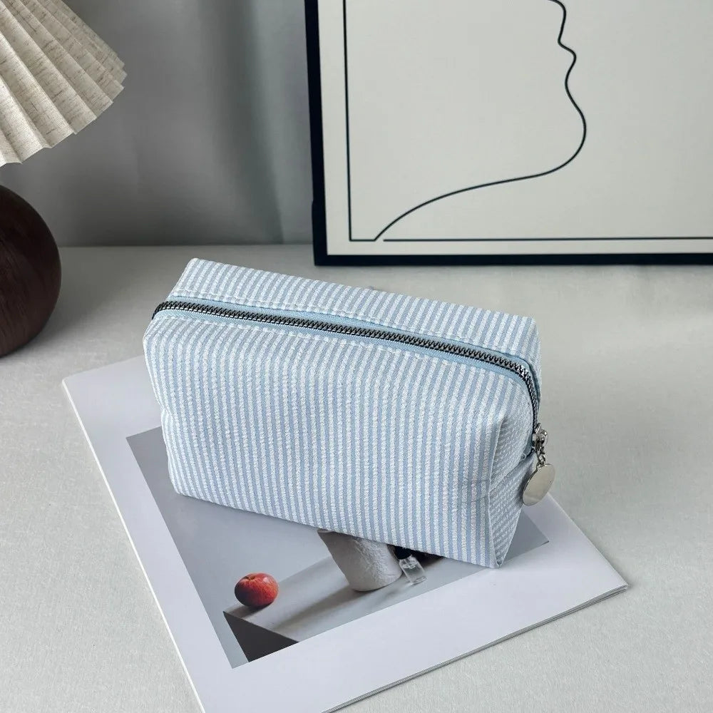 Striped Seersucker Travel Cosmetics & Toiletry Organizer Bag