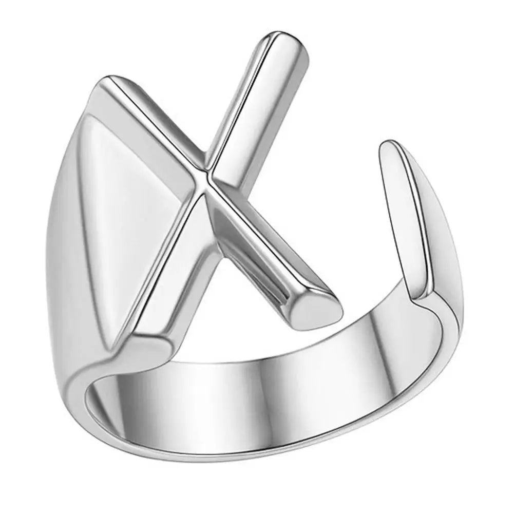 A-Z Initial Letter Ring – Adjustable Silver Open Ring for Women