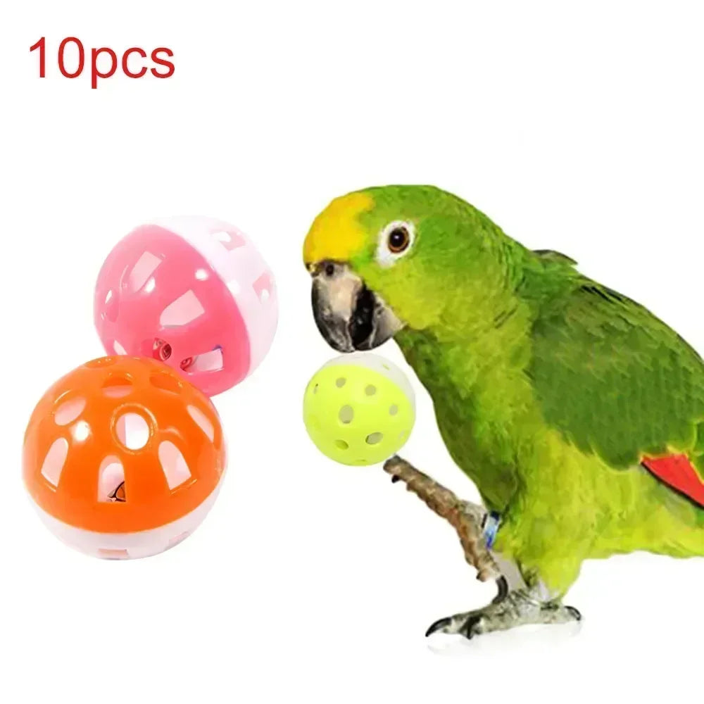 Pet Parrot Toy Colorful Hollow Rolling Bell Ball 10pcs Small Pet Cat's Cockatiel Parrot Chew Cage Fun Toys Pet Bird Supplies Oasis Select