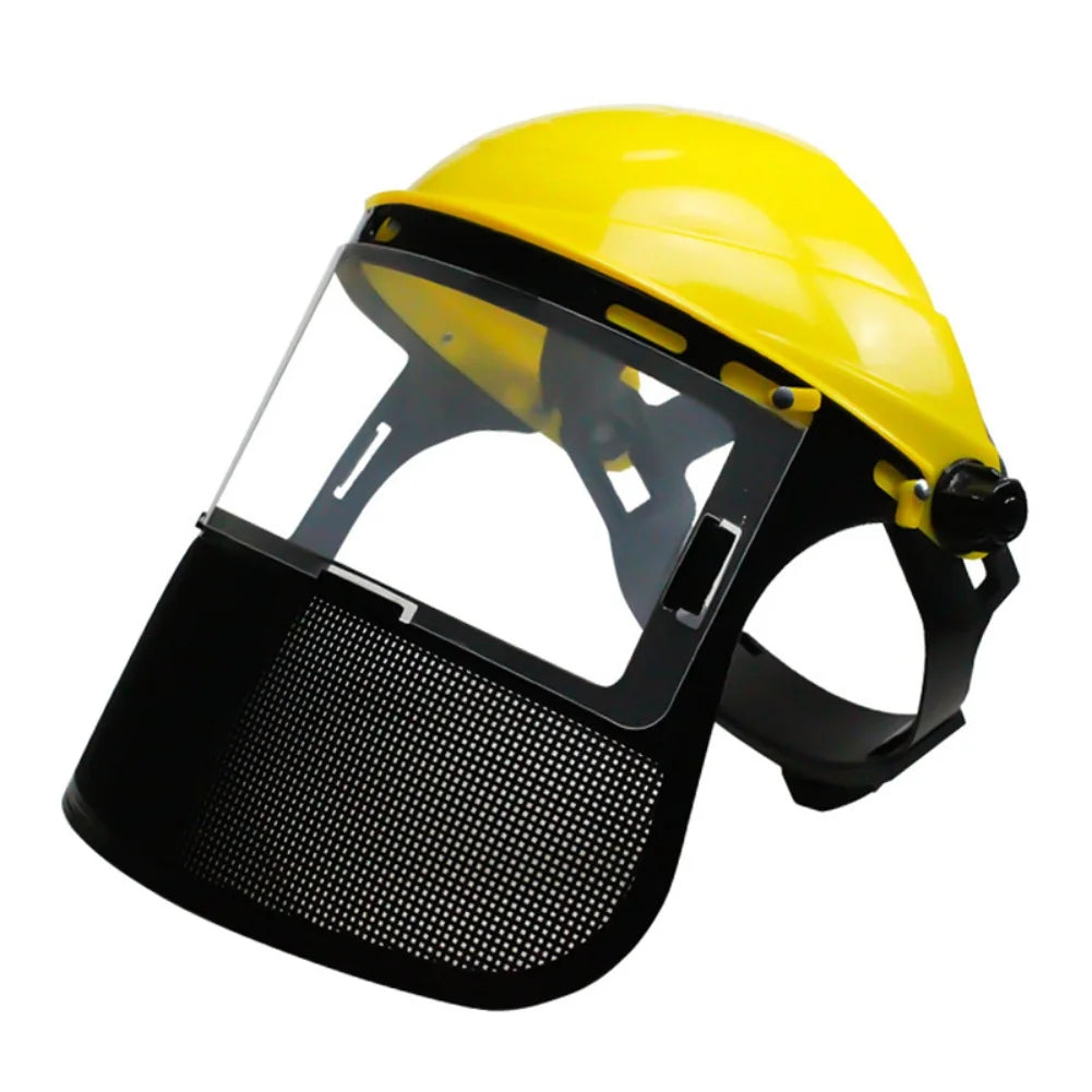 Head Mounted Lawn Mower Protective Mask Safety Helmet Hat With Full-Face Mesh Mask For Logging Brush Cutter Forestry Protection Oasis Select yellow