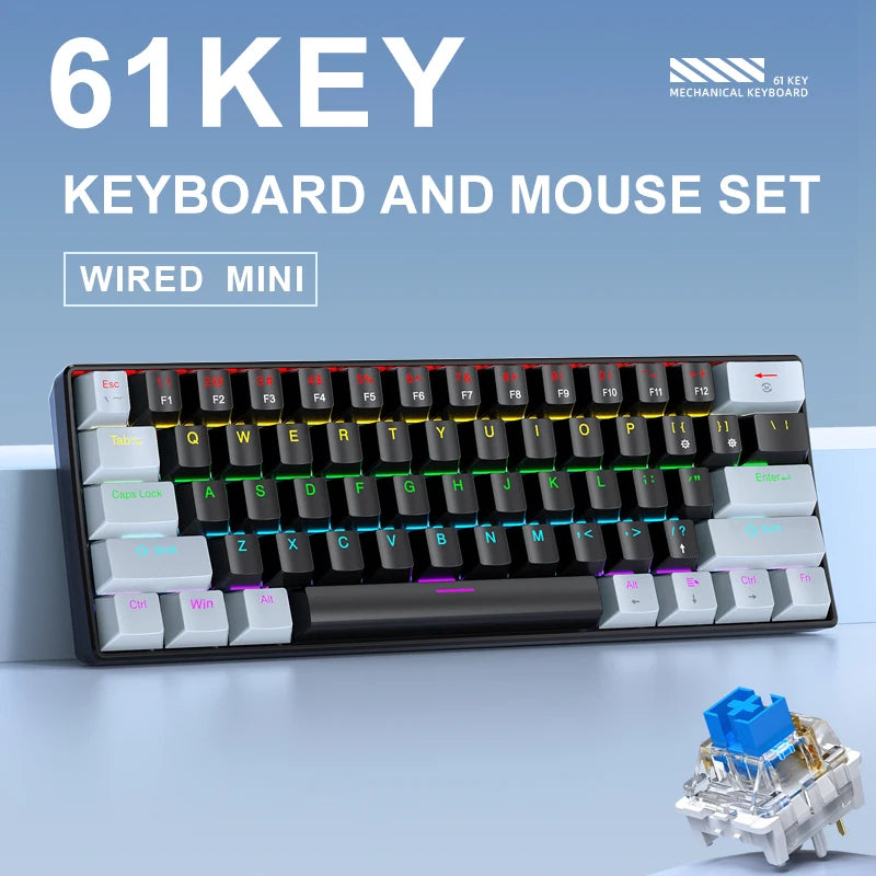 APAYADO K61 Mini Mechanical Keyboard,Wired,61 Keys,Phantom RGB, Black/White Red/Blue Mechanical Switch for Gaming,60% Portable Oasis Select