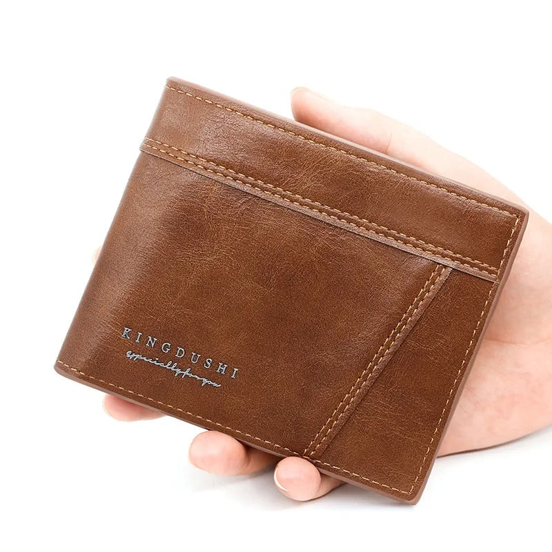 New Men's Business Wallet Classic Spliced Zipper Multi Card Short Wallet Large Capacity Card Bag Zero Wallet Oasis Select