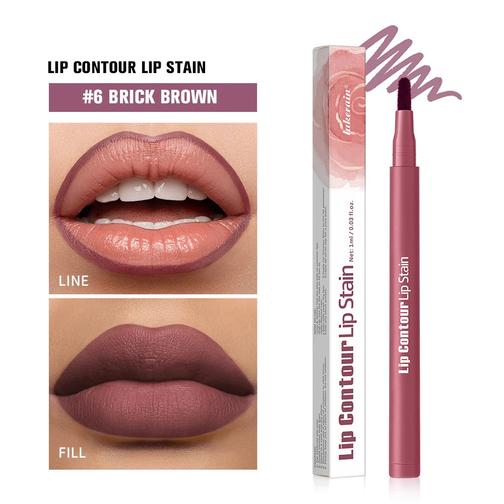 Long-lasting Lip Contour Lip Stain 2 In 1 Smudge-proof Lip Liner Pencil Ultra Pigmented Dual-Sided Design Non-Stick Cup Makeup Oasis Select 6 Brick Brown