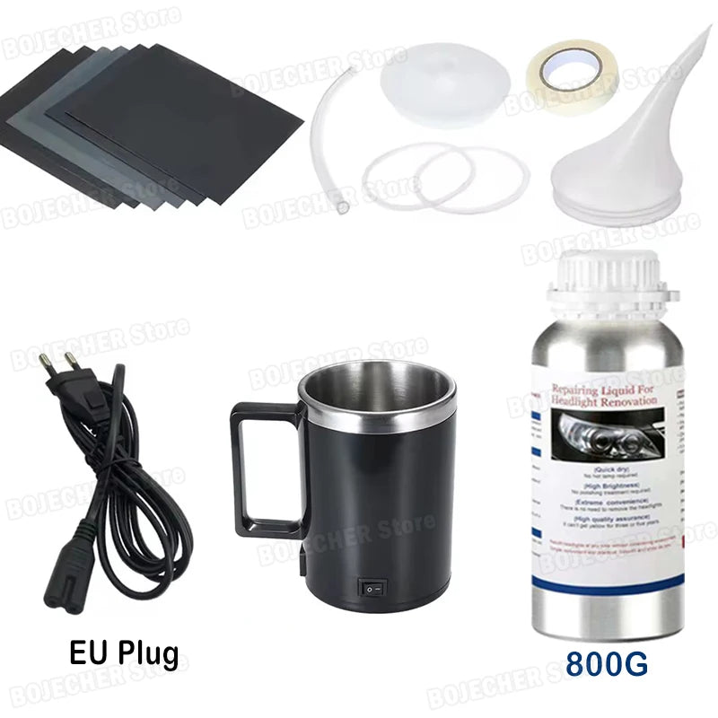 New Car Headlight Polishing Set Liquid Polymer Headlight Restoration Kits Auto Headlamp Scratch Renovation Restorer Auto Repair Oasis Select 800G Black EU Set