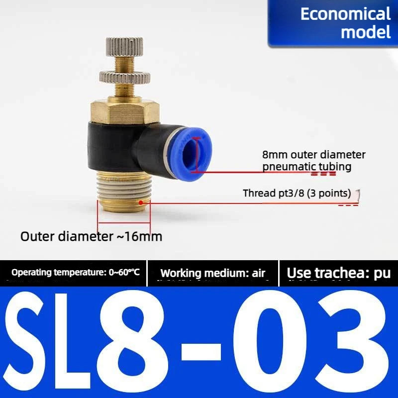 Quick Connect Pneumatic Connector "1/8" 1/4 "3/8" 1/2 M5 Air Speed Throttle Valve Regulating SL 4 6 8 10 12mm Valve Oasis Select Blue SL8-03