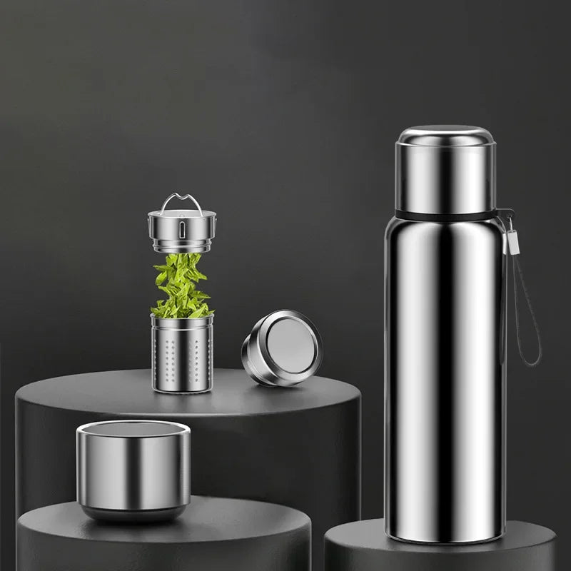 Stainless Steel Smart All-Steel Vacuum Cup Large Capacity Tea and Water Separation Portable Outdoor Sports Bottle Thermos Oasis Select Ordinary style 1 1200ml
