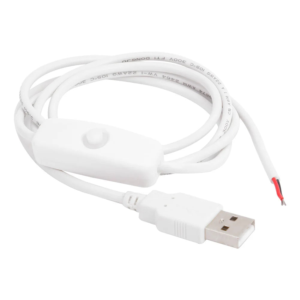 1m 5V USB Power Supply Cable Replacement 2 Pin USB 2.0 Male Cord Extension DIY with Switch for Light Oasis Select