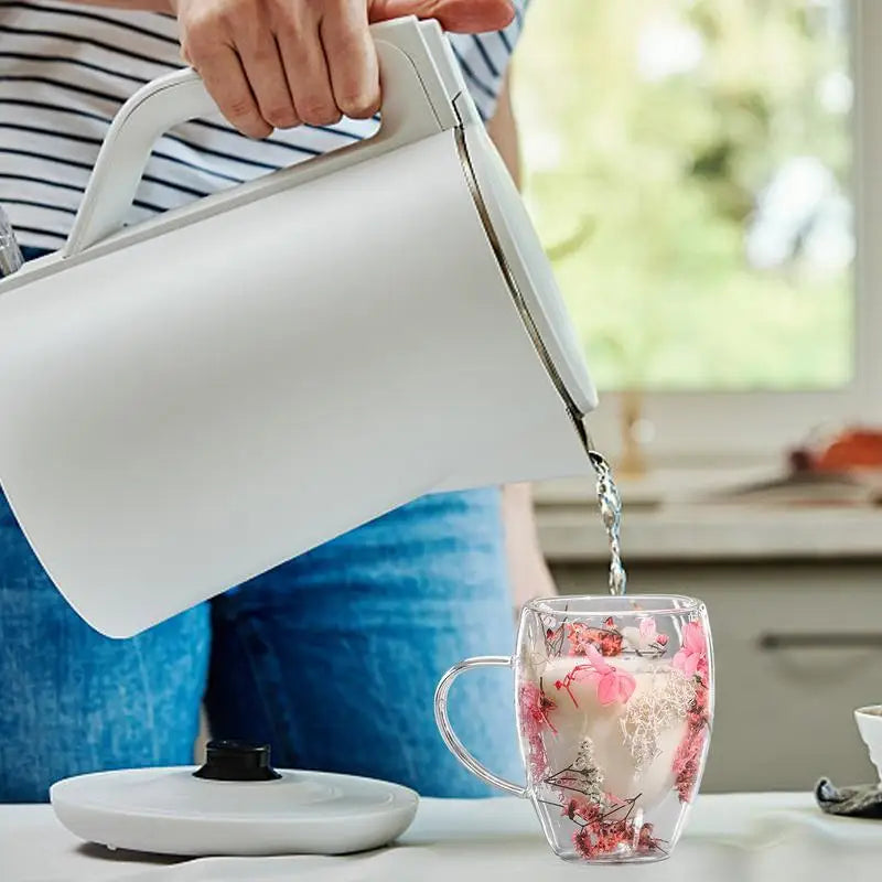 Double Wall Glass Cup Dried Flowers Glass Cup 350ml Anti-Scalding Mug Coffee Mug for Milk Chocolate Tea Juice Hot Cold Beverages Oasis Select