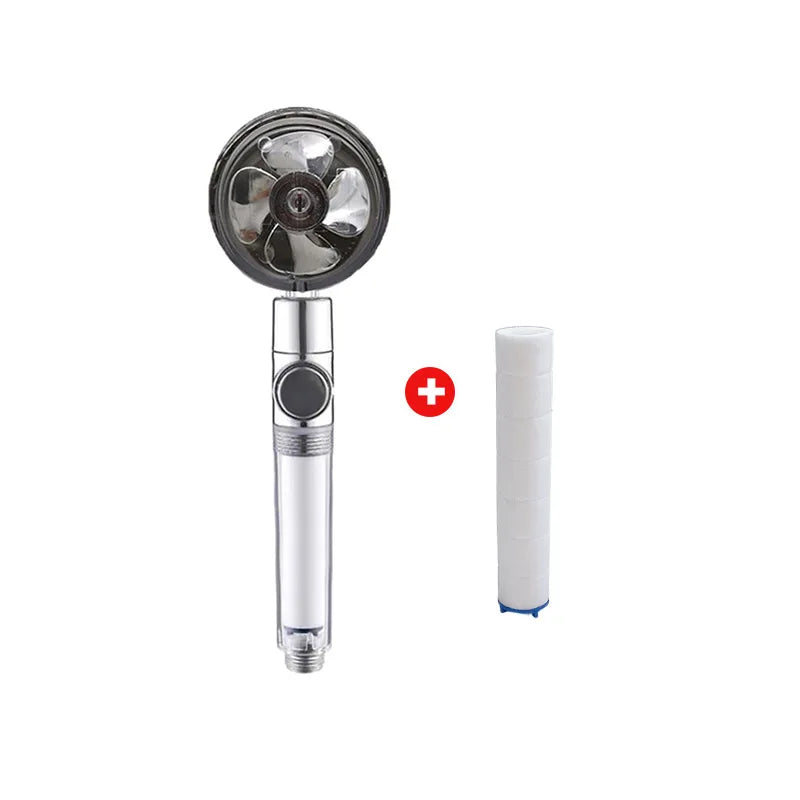 Powerful Pressurized Shower Set Fan Filter Showerhead One Touch Water Stop Sprayer Water Saving Handheld Showerheads Oasis Select Silver
