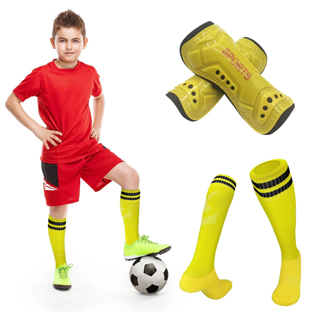 Kids Football Socks & Shin Guards Set – Anti-Slip Knee-High Kids Football Socks Set Oasis Select Yellow S