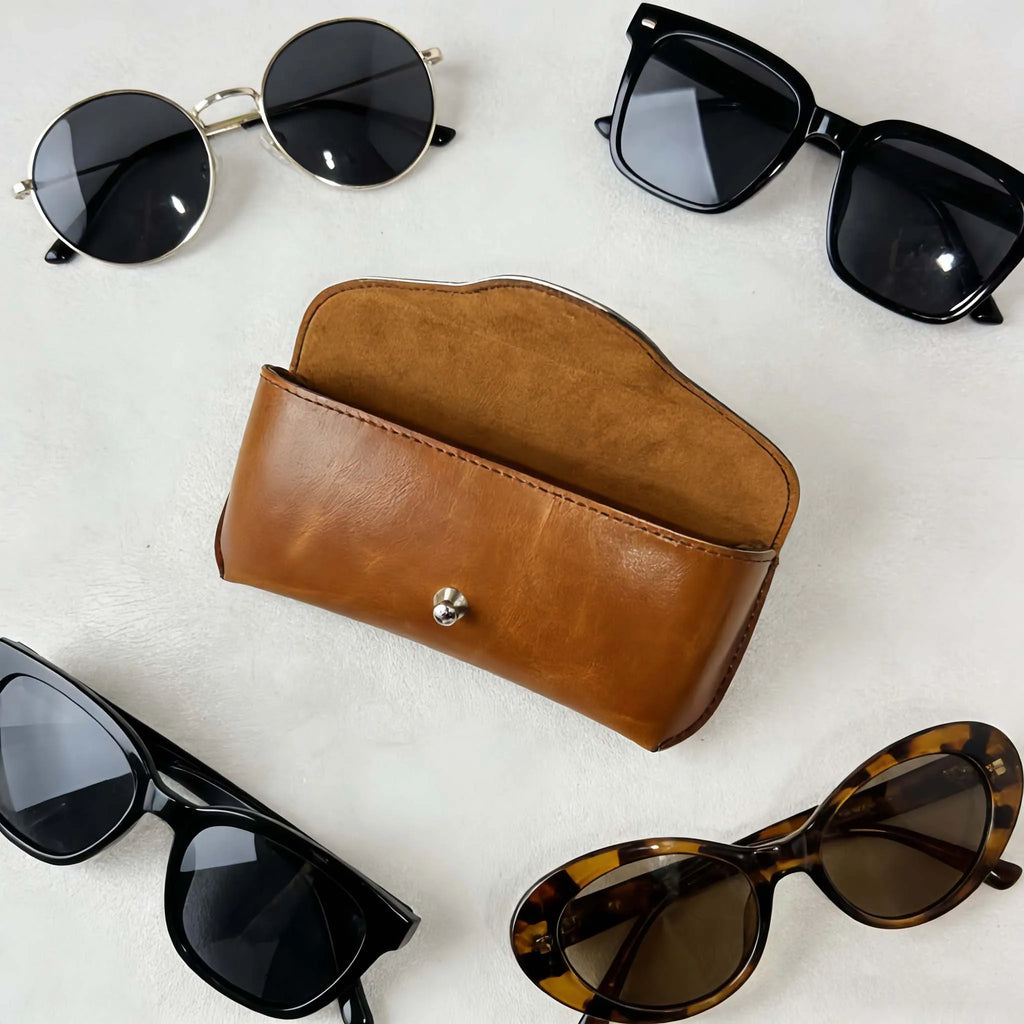 1pc Faux Leather Eyewear Case, Portable Snap Button Glasses Box - Handmade Soft Case Suitable for Most Sunglasses & Eyeglasses Oasis Select