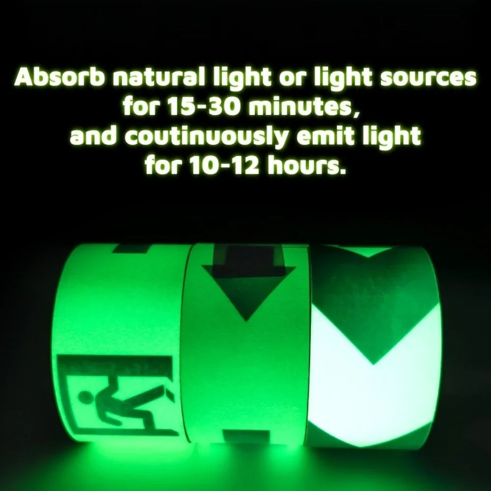 5M Length Emergency Exit Luminous Tape Waterproof Glow ln The Dark Anti-Slip Floor Marker Sign Arrow Design Safety Exit Marker Oasis Select