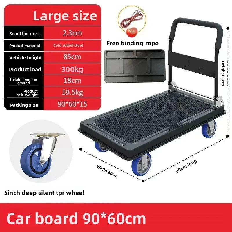 Multi-functional Silent Trolley Steel Pull Goods Folding Flatbed
