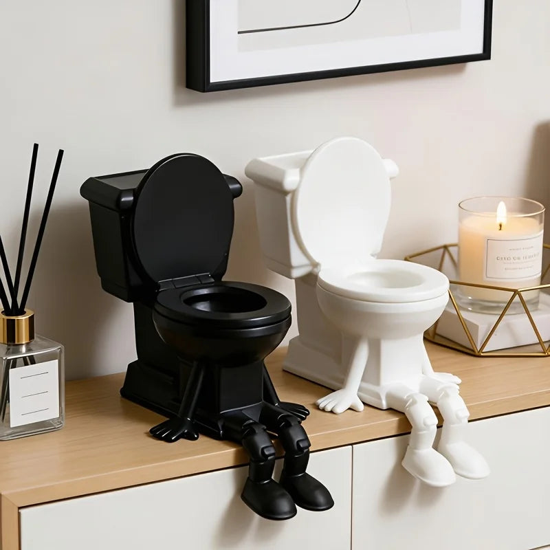 Funny Sitting Toilet Figurine Shelf Sitter with Arms Legs Novelty desktop Ornament decoration for Bedroom Prank Collectorag Gift Oasis Select