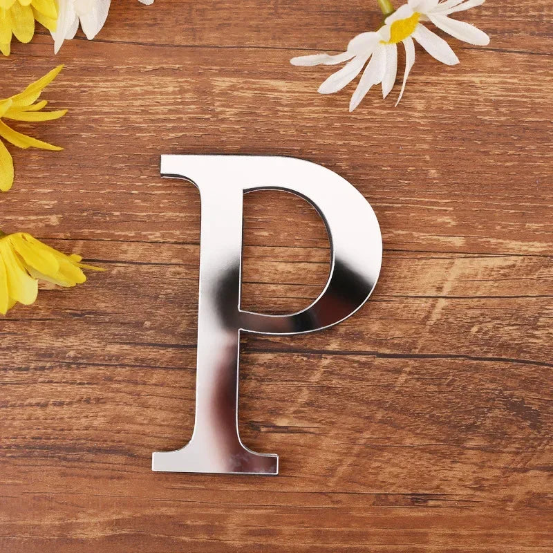 Silver Letter Acrylic 3D Mirror Wall Sticker Home Decor Alphabet Poster For Birthday Party Wedding Diy Wallpaper Peel & Stick Oasis Select P Silver
