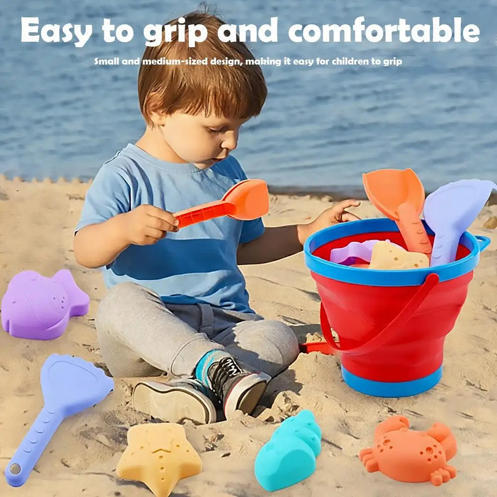 Foldable Beach Sand Toys Set – Collapsible Bucket & Molds