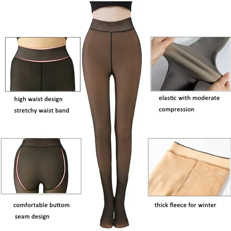 Thermal Stockings Woman Fleece Tights Sexy Winter Warm Pantyhose Translucent Slim Thicken Tights Elastic Velvet Pantyhose Female Oasis Select